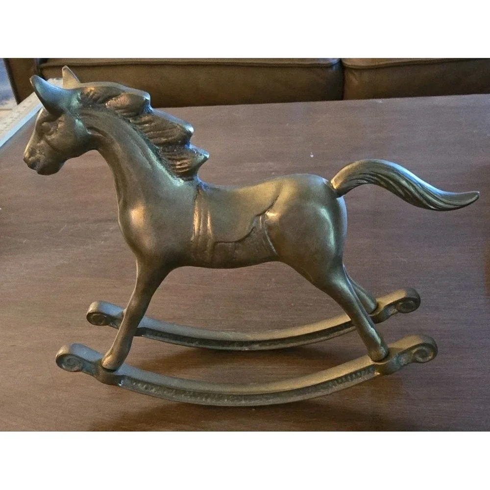 Vintage Solid Brass Rocking Horse Figurine Sweet Heirloom for Nursery or Shelf